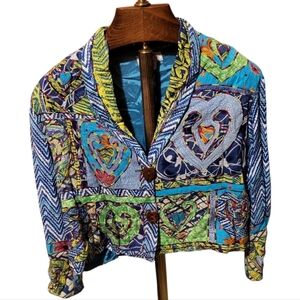 Vintage Sandy Starkman Colorful Patchwork Boho Jacket Blazer Size Medium